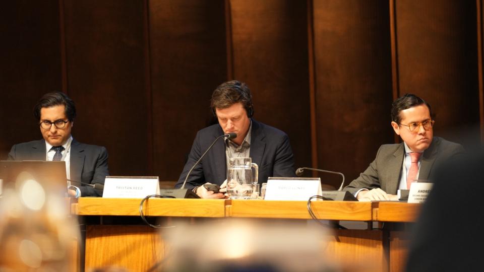 Marco Llinás y Tristan Reed en evento en CEPAL