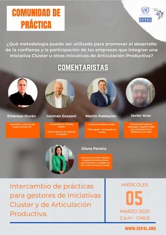 Flyer de cuarta Comunidad de Práctica con el detalle de sus comentaristas.