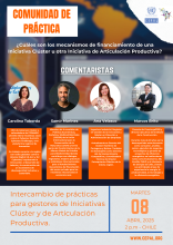 Flyer de quinta Comunidad de Práctica con el detalle de sus comentaristas.